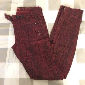 Scotch & Soda, size 26, red snake-print jeans